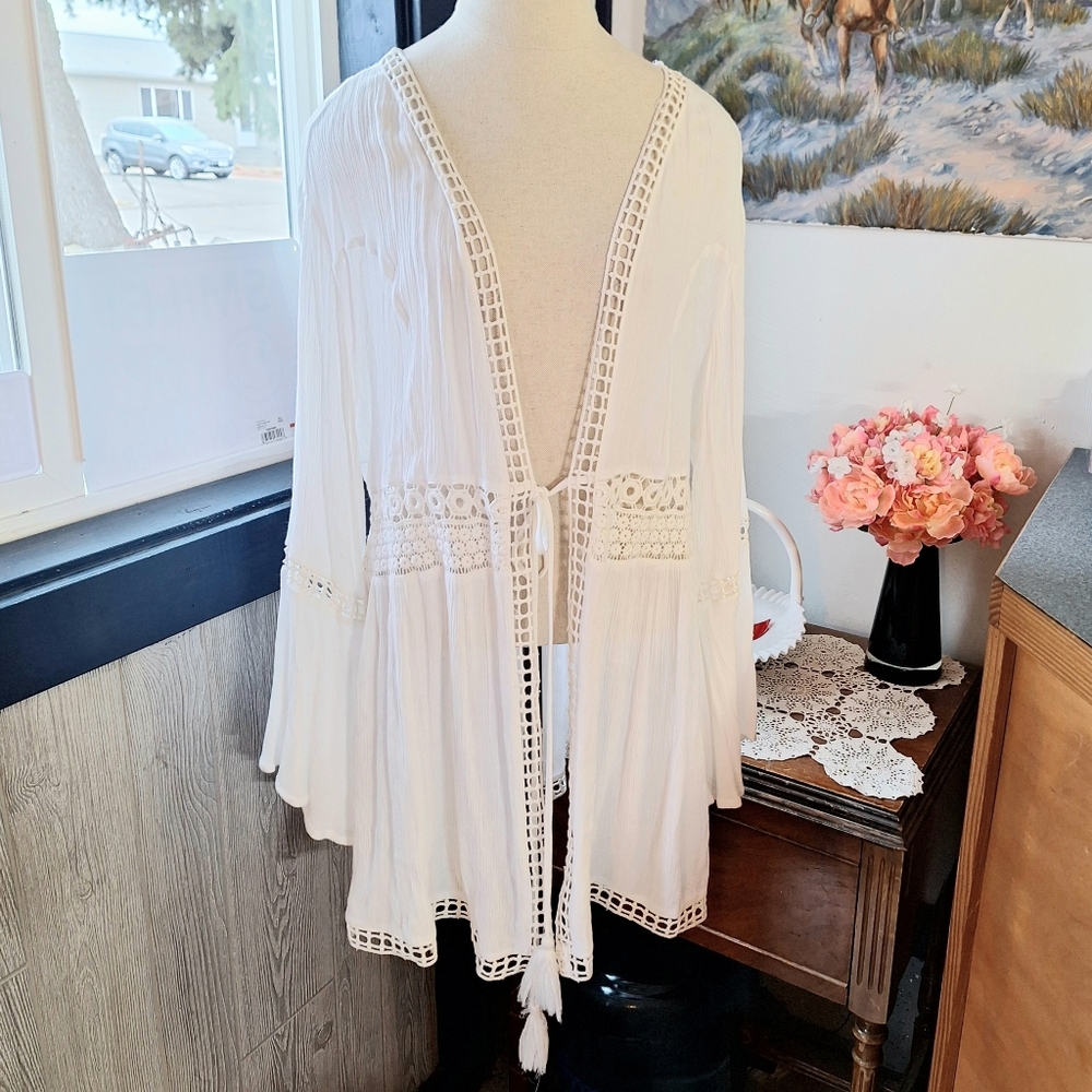 Goa by Japna "Beachwear" Bohemian Crochet Eyelet Tie Cover-Up, XL, RN#116696
